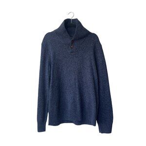 J.Crew SzL Navy Blue Shawl Collar Lambs Wool Button Pullover Sweater